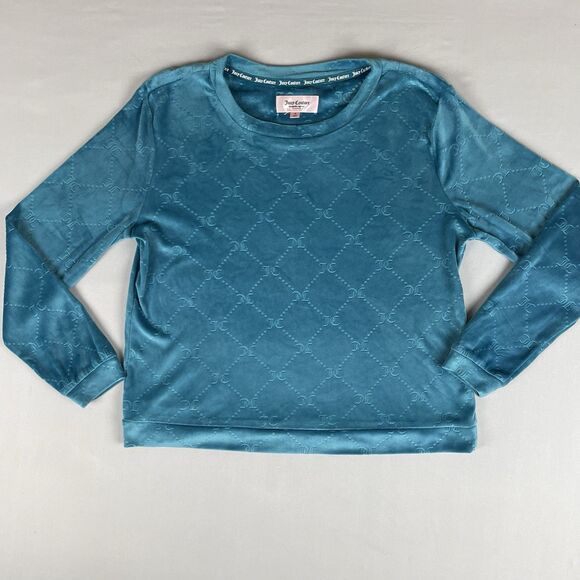 Juicy Couture Velour Lounge Wear Pajama Top Women’s Med Teal Blue Cozy Comfort - Picture 13 of 16
